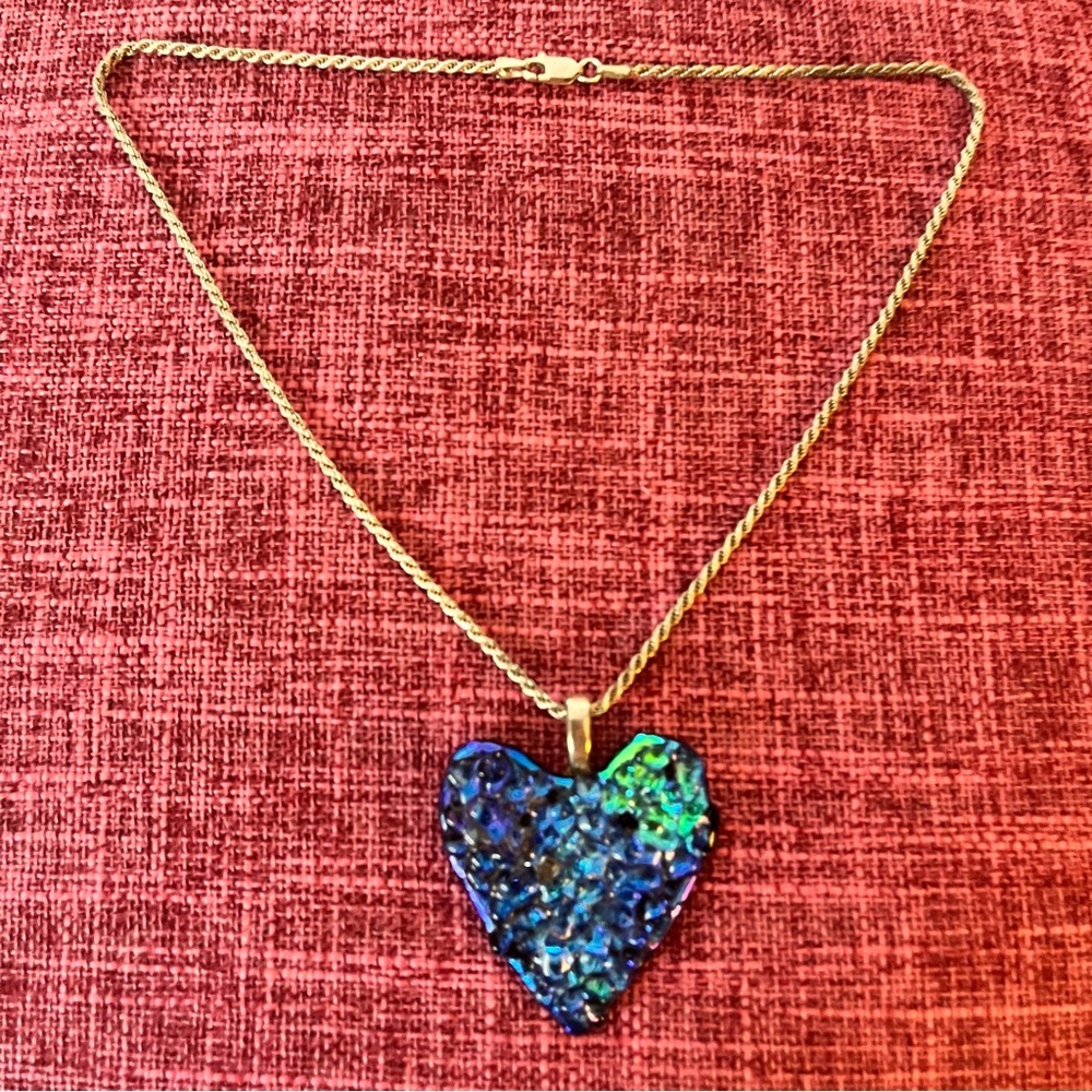 Glass Heart Handmade Pendant And Sterling Silver Chain 16”